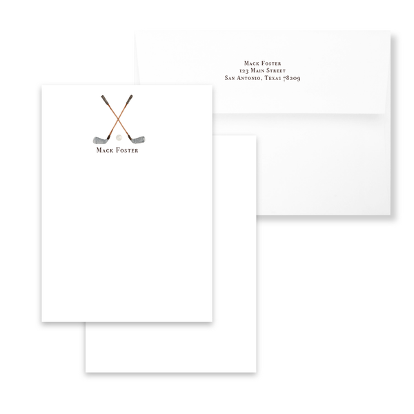 Crossed Golf Clubs Notecards | Men's Stationery