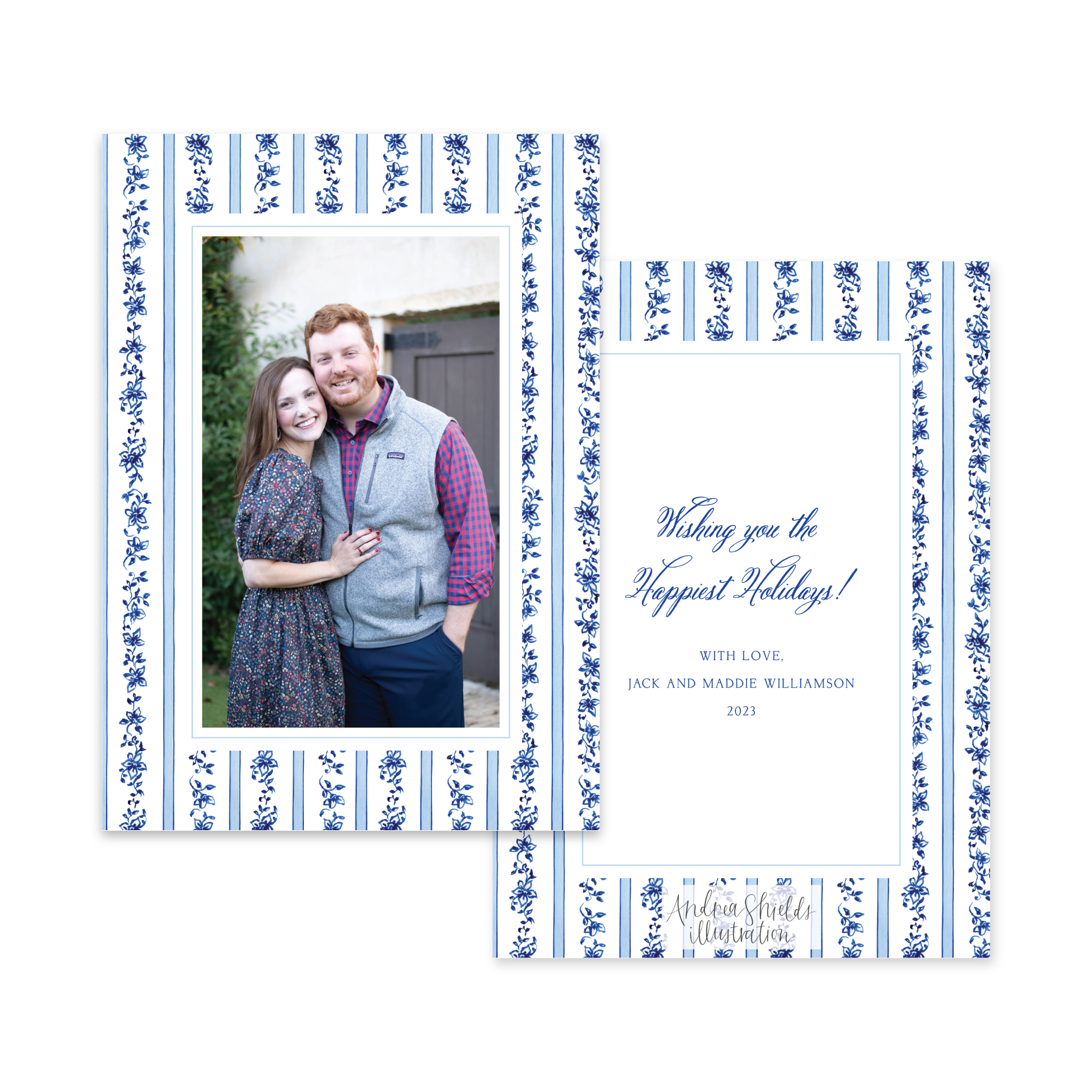 Chinoiserie Nativity Blue Pattern | Holiday Cards