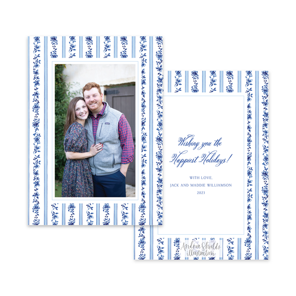 Chinoiserie Nativity Blue Pattern | Holiday Cards