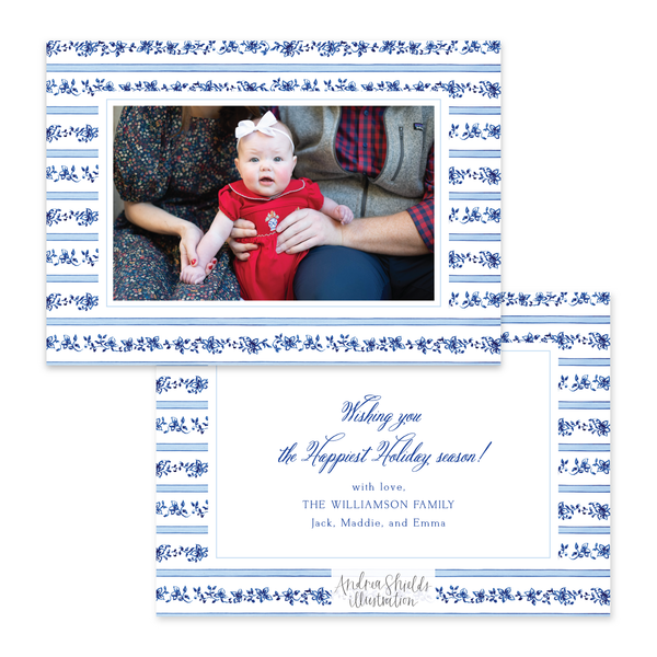 Chinoiserie Nativity Blue Pattern | Holiday Cards