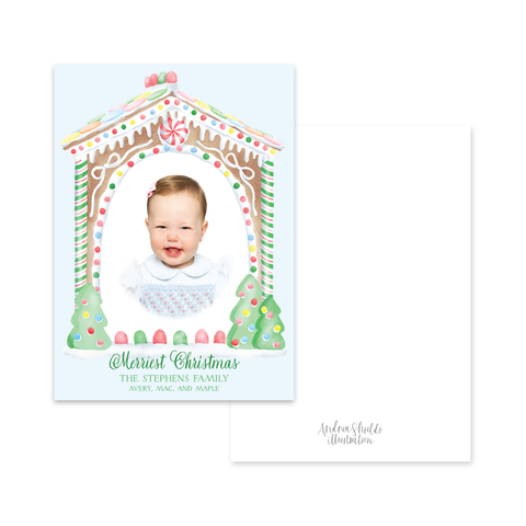 Gingerbread Frame Blue | Holiday Cards