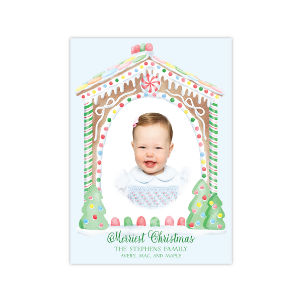 Gingerbread Frame Blue | Holiday Cards