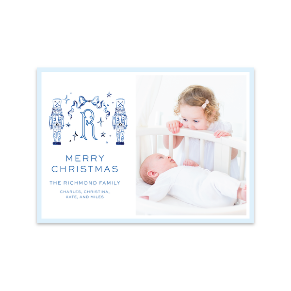 Nutcracker Crest Blue Horizontal | Holiday Photo Card