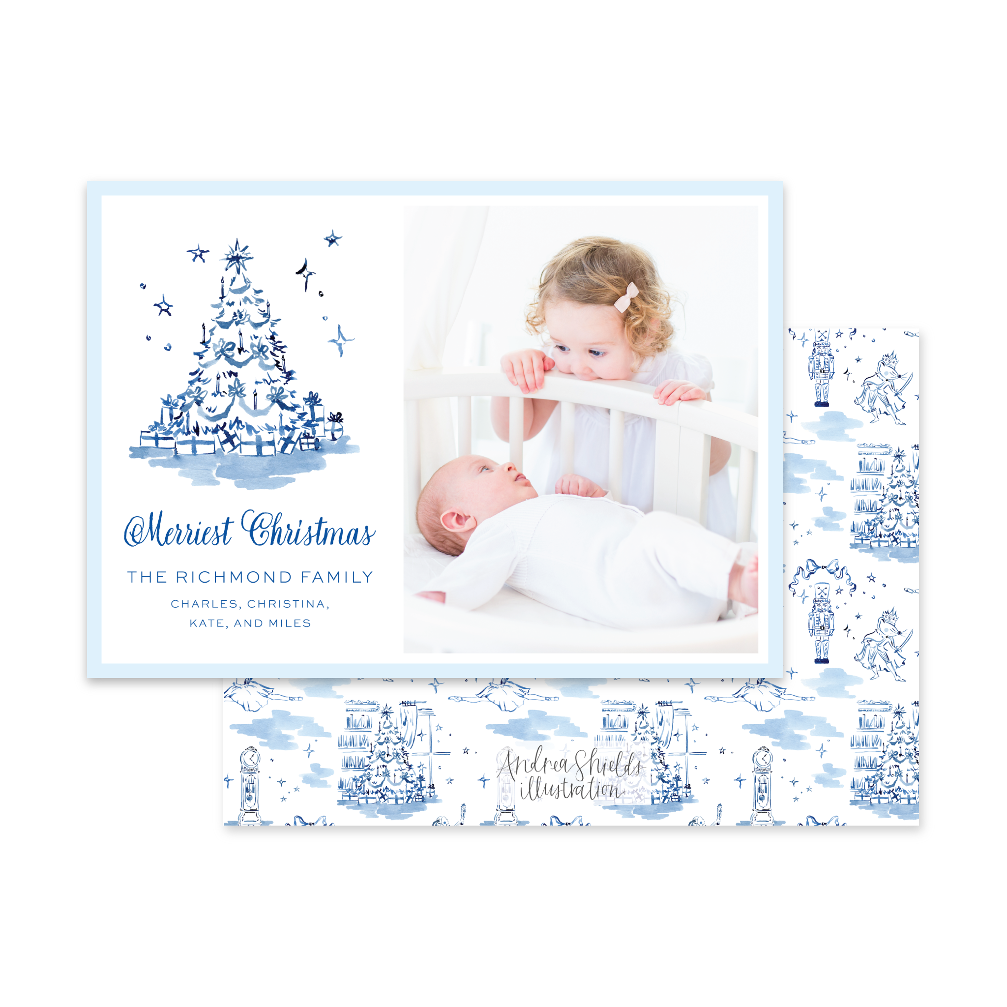 Nutcracker Tree Blue Horizontal | Holiday Photo Card