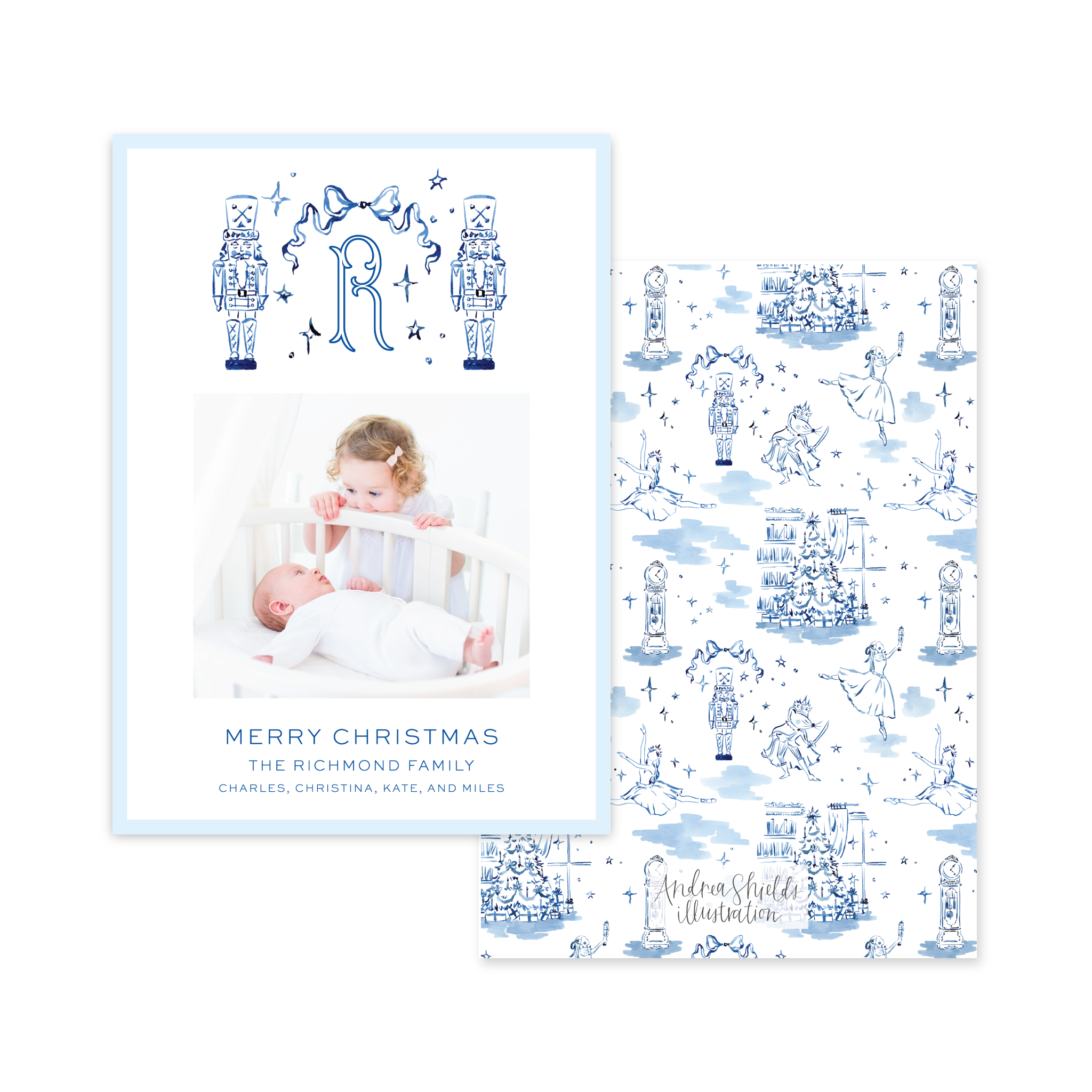 Nutcracker Crest Blue Vertical | Holiday Photo Card