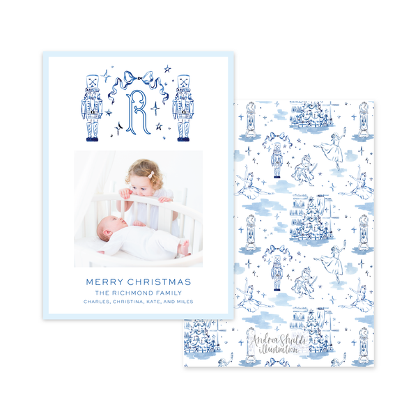 Nutcracker Crest Blue Vertical | Holiday Photo Card