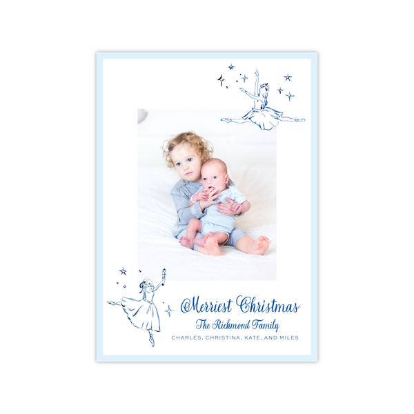 Nutcracker Ballerinas Blue Vertical | Holiday Photo Card