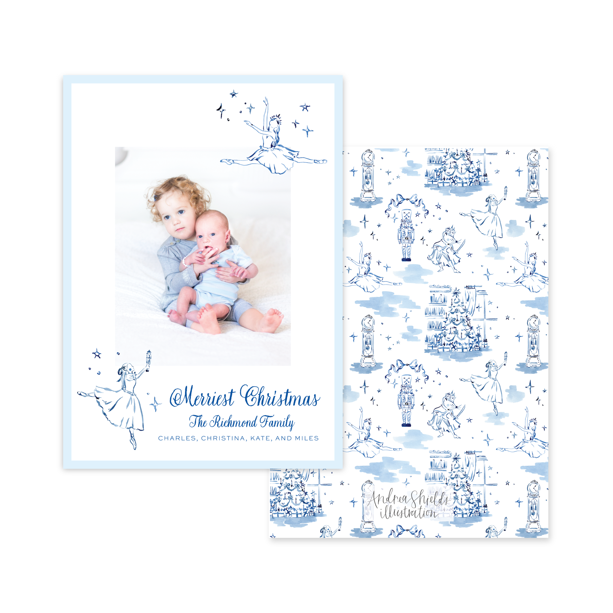 Nutcracker Ballerinas Blue Vertical | Holiday Photo Card