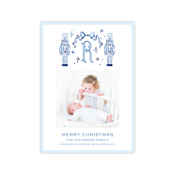 Nutcracker Crest Blue Vertical | Holiday Photo Card