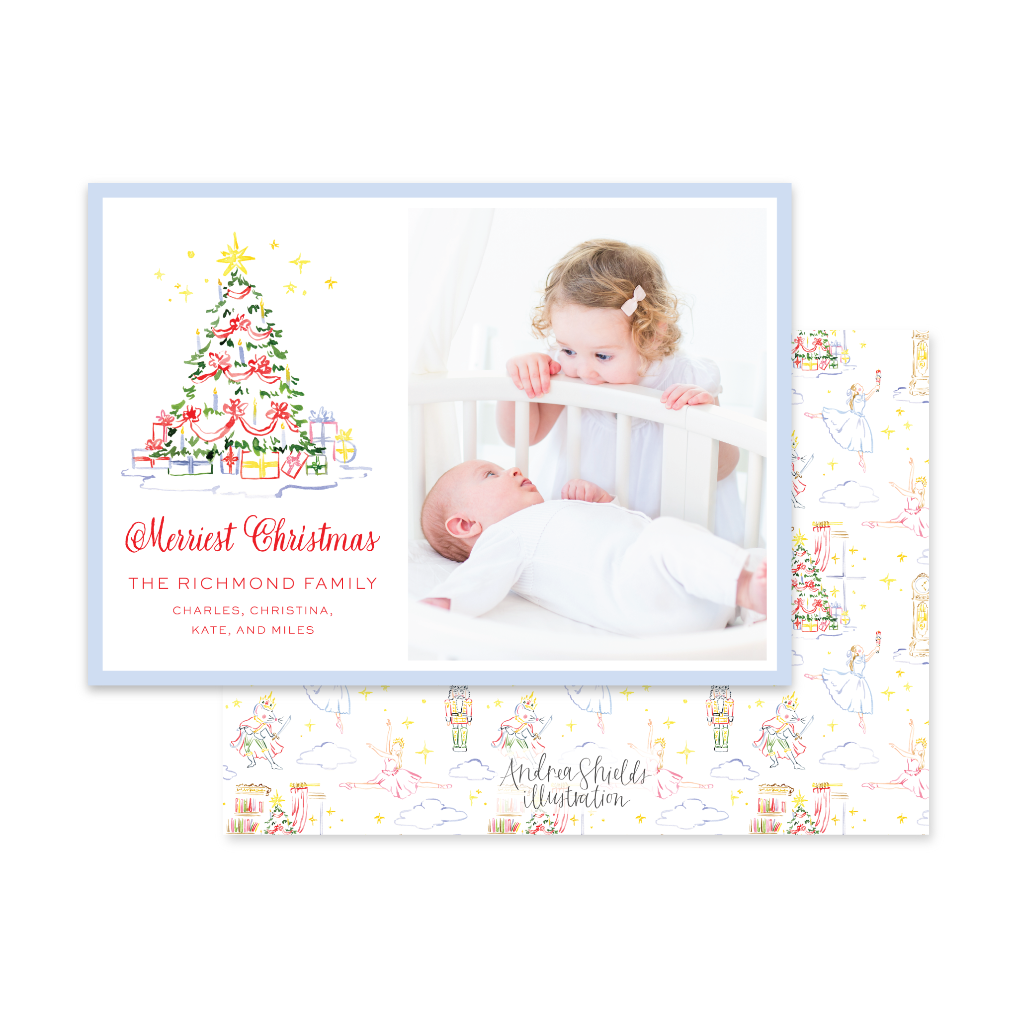 Nutcracker Tree Colorful Horizontal | Holiday Photo Card