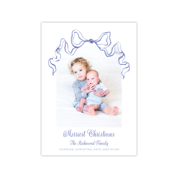 Nutcracker Bow Periwinkle Vertical | Holiday Photo Card