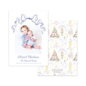 Nutcracker Bow Periwinkle Vertical | Holiday Photo Card