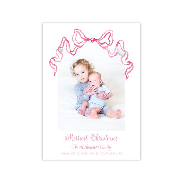 Nutcracker Bow Pink Vertical | Holiday Photo Card