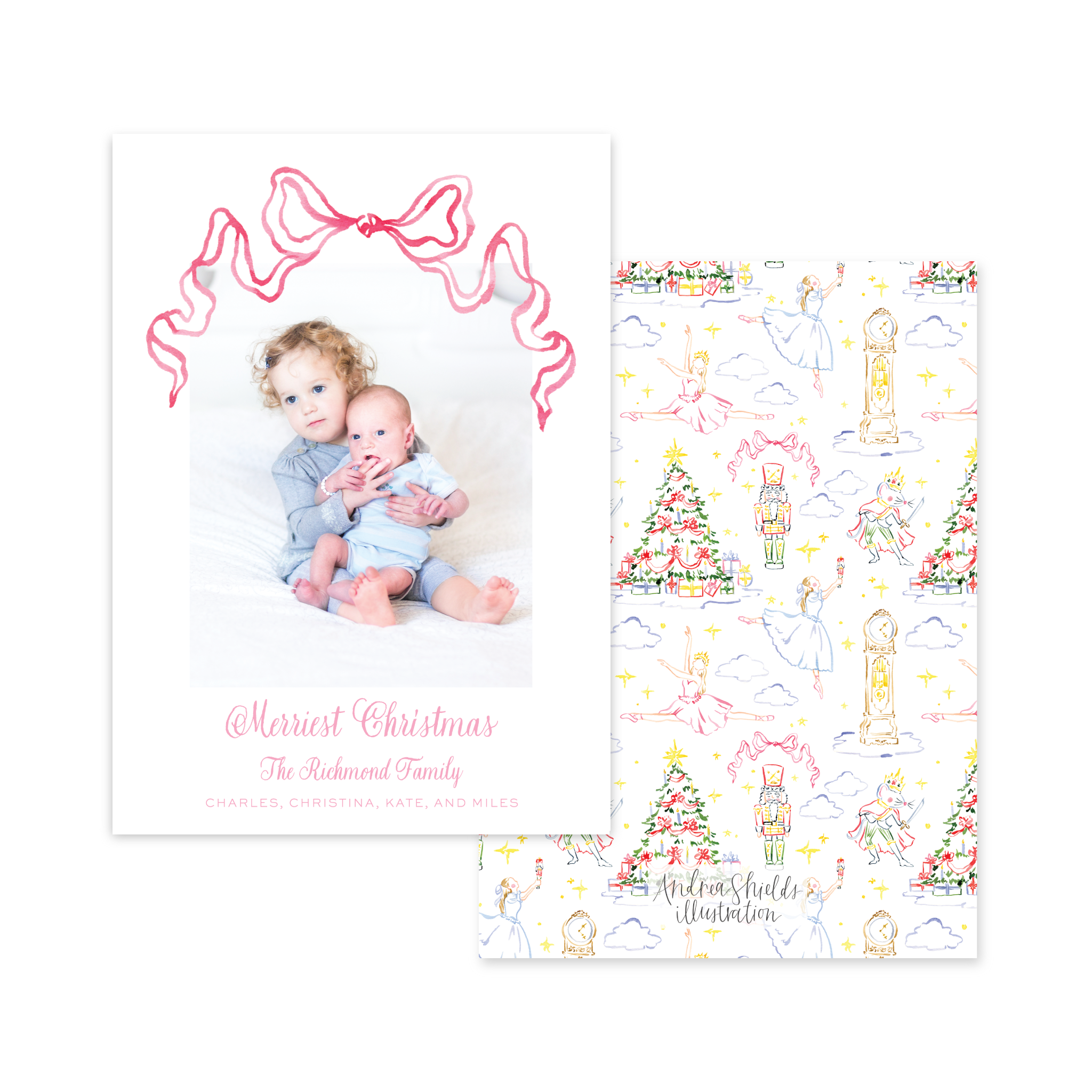 Nutcracker Bow Pink Vertical | Holiday Photo Card