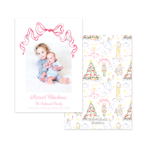 Nutcracker Colorful Ribbon Pink | Holiday Cards
