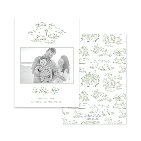 Nativity Toile Holy Night Green | Holiday Cards