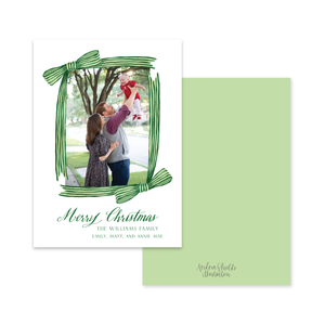 Striped Bow Frame Green | Holiday Cards