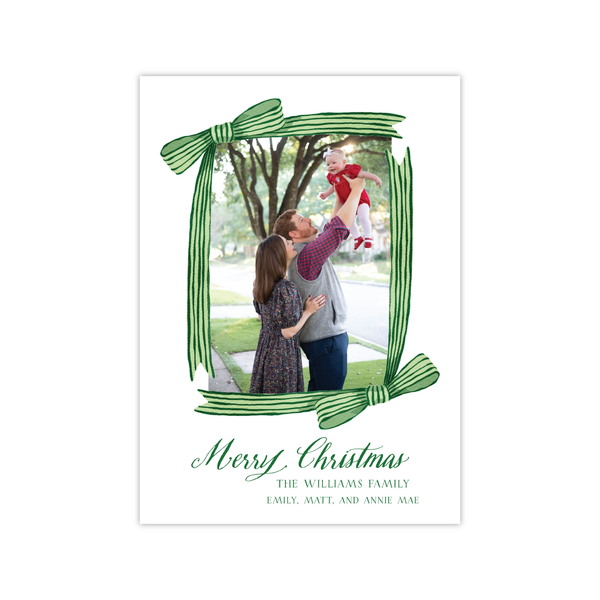 Striped Bow Frame Green | Holiday Cards