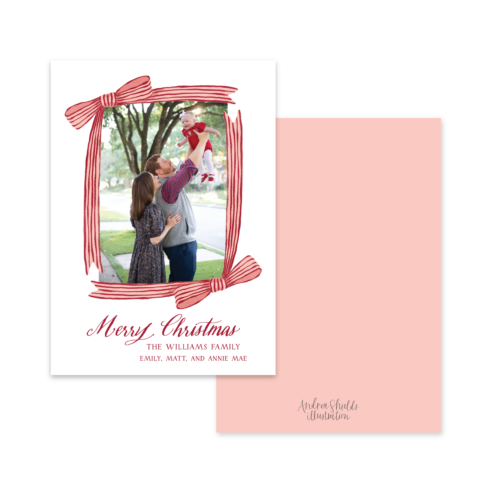 Striped Bow Frame Red | Holiday Cards