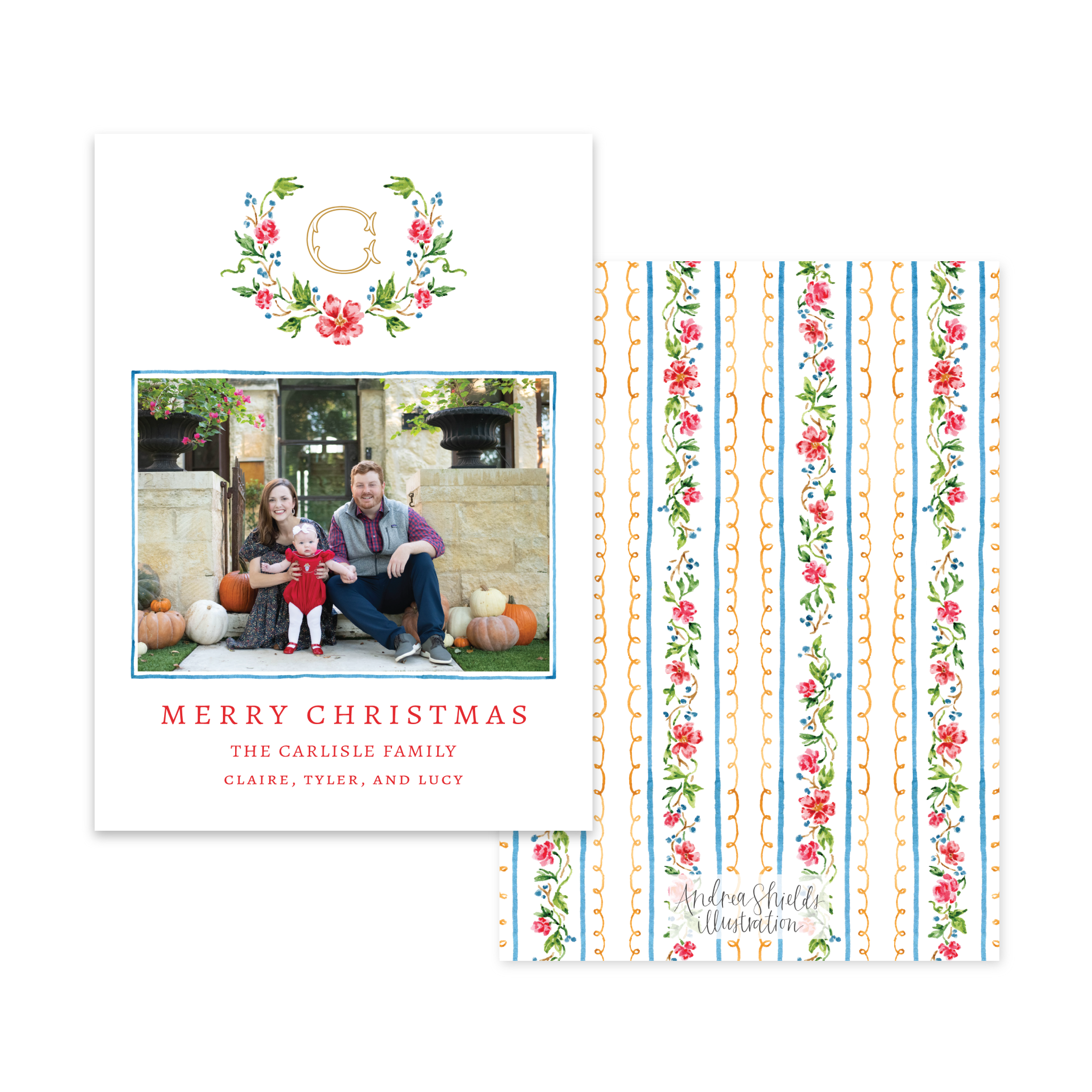 Vintage Floral Crest | Holiday Cards