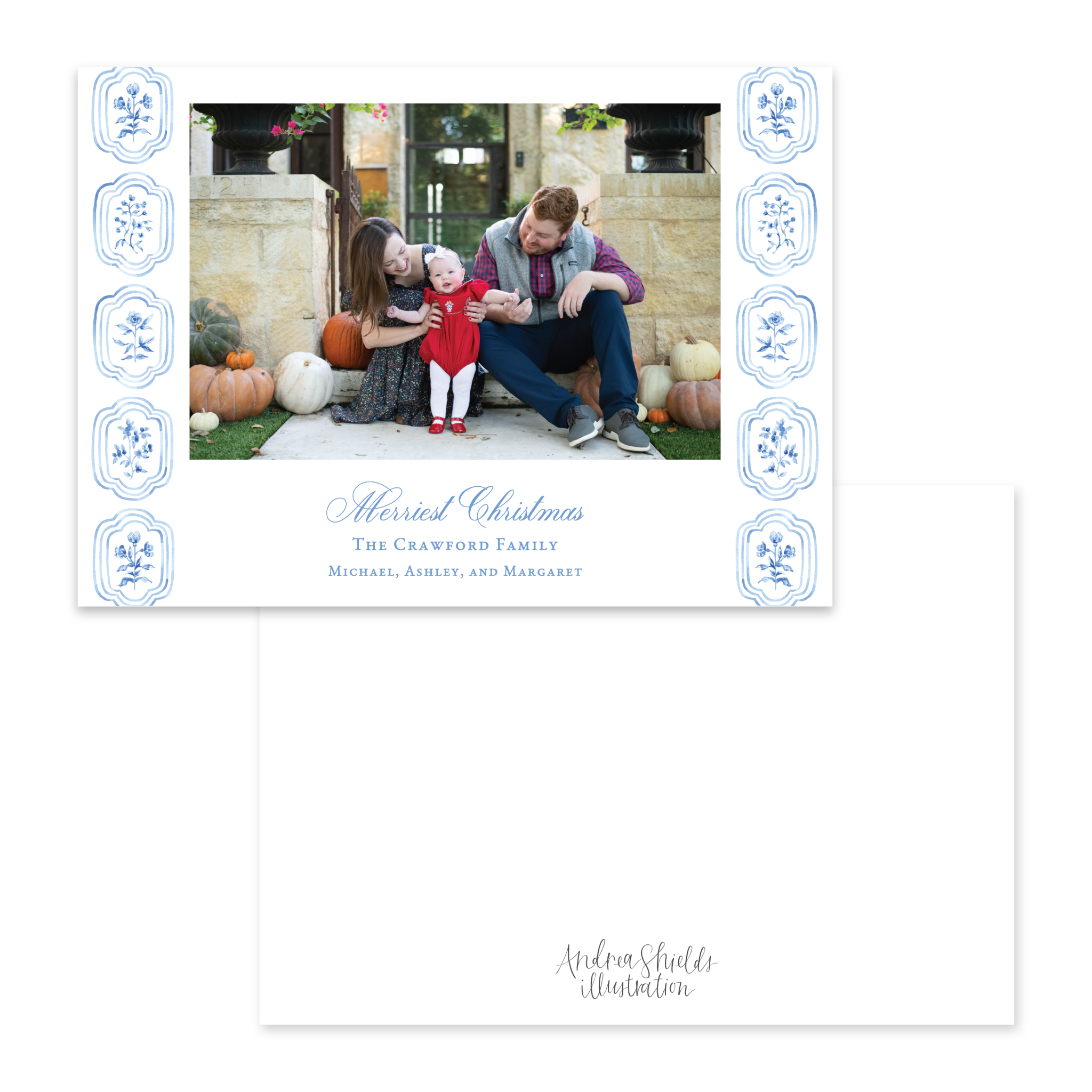 Sweet Blue Block Print Horizontal | Holiday Photo Card