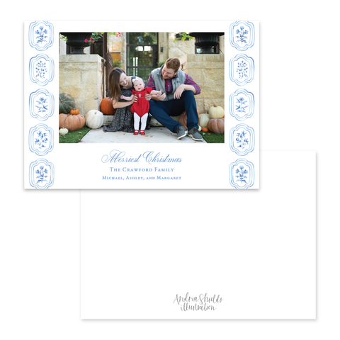 Sweet Blue Block Print Horizontal | Holiday Photo Card