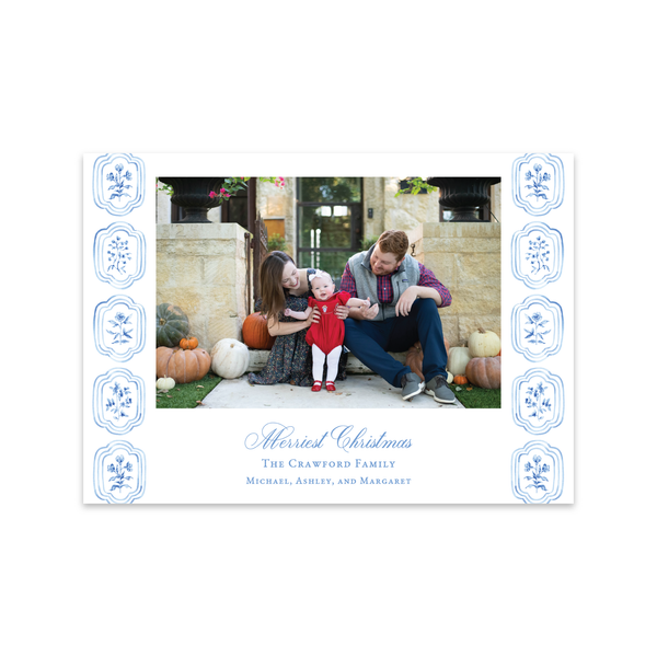 Sweet Blue Block Print Horizontal | Holiday Photo Card