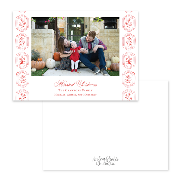 Sweet Red Block Print Horizontal | Holiday Photo Card