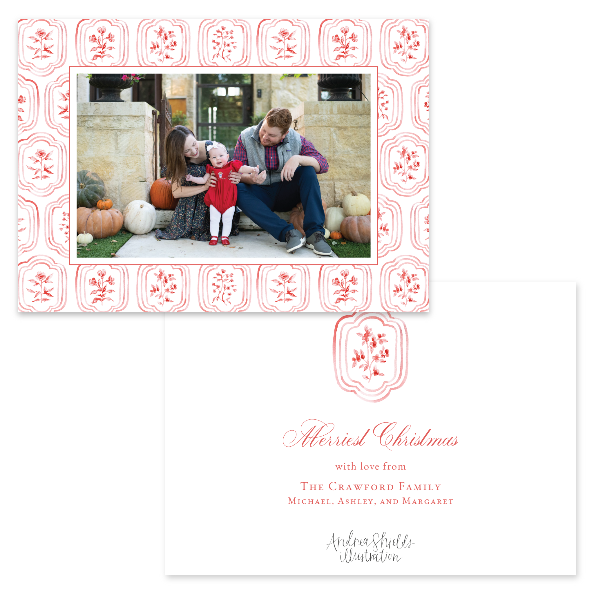 Sweet Red Block Print Border Horizontal | Holiday Photo Card
