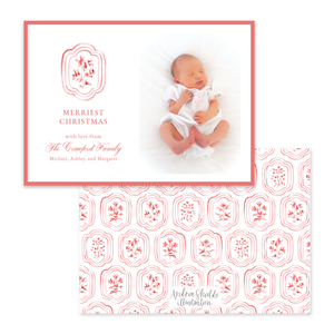 Sweet Red Block Print Simple Horizontal | Holiday Photo Card