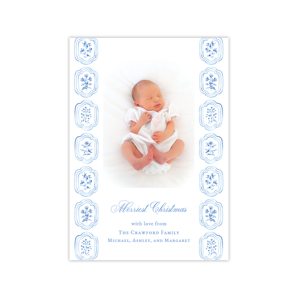 Sweet Blue Block Print Vertical | Holiday Photo Card