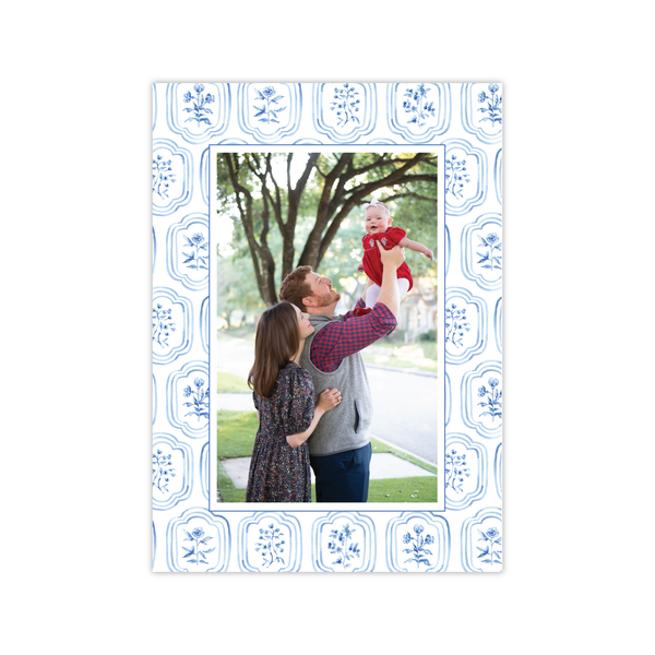 Sweet Blue Block Print Border Vertical | Holiday Photo Card