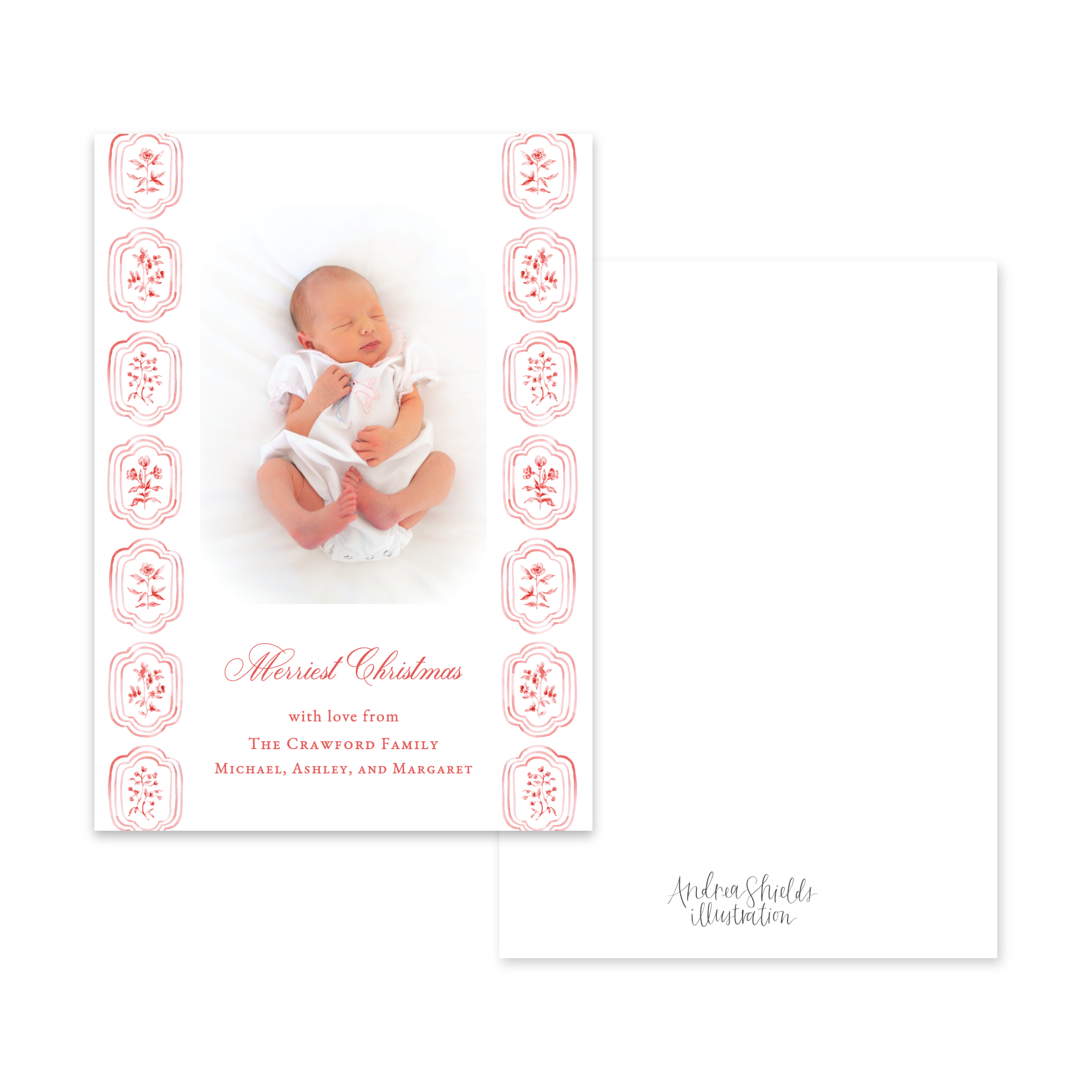 Sweet Red Block Print Vertical | Holiday Photo Card