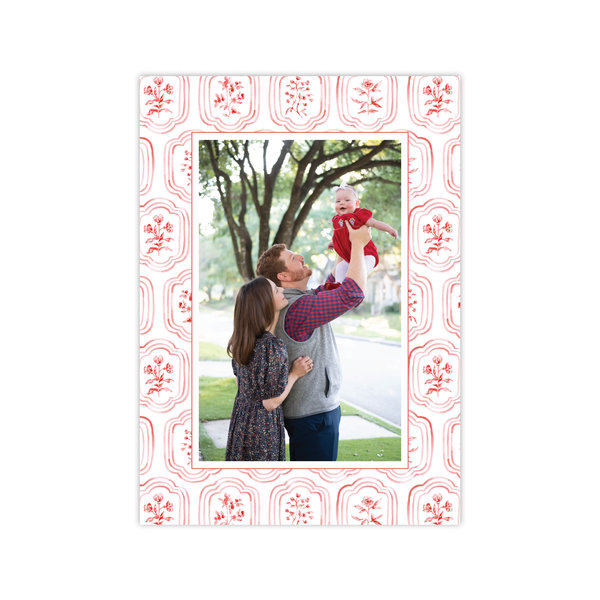 Sweet Red Block Print Border Vertical | Holiday Photo Card
