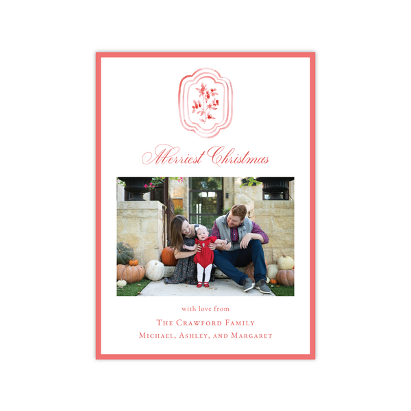 Sweet Red Block Print Simple Vertical | Holiday Photo Card