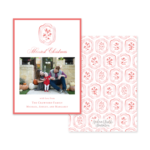 Sweet Red Block Print Simple Vertical | Holiday Photo Card