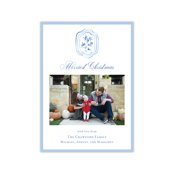 Sweet Blue Block Print Simple Vertical | Holiday Photo Card