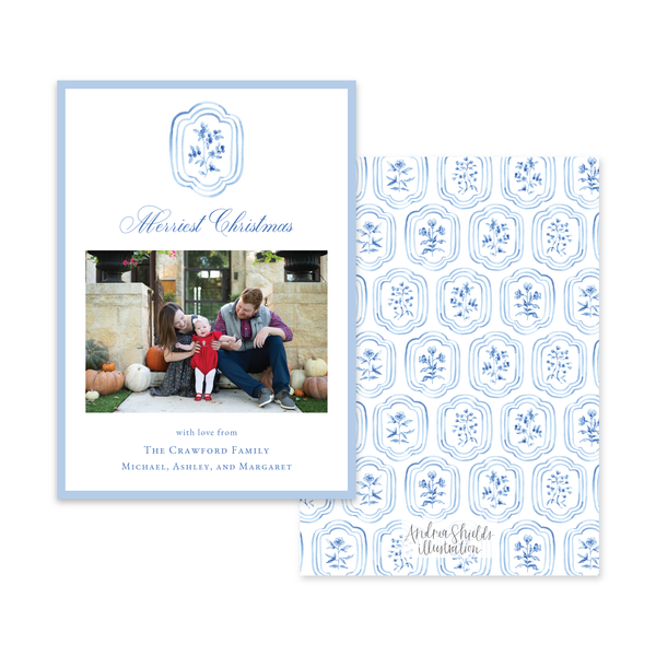 Sweet Blue Block Print Simple Vertical | Holiday Photo Card