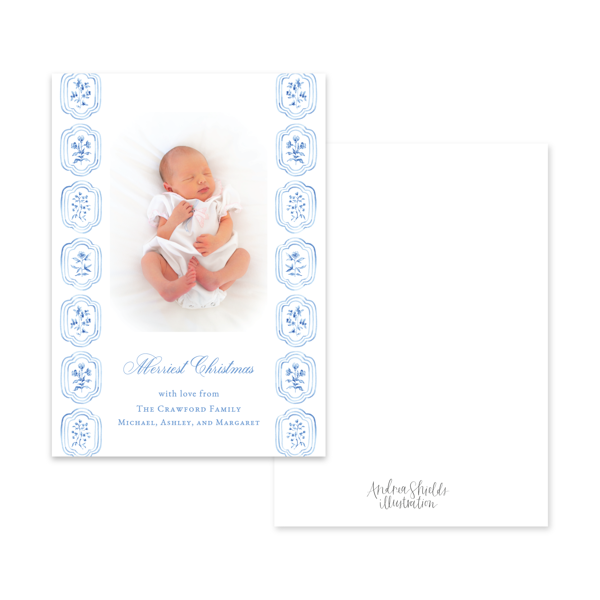 Sweet Blue Block Print Vertical | Holiday Photo Card
