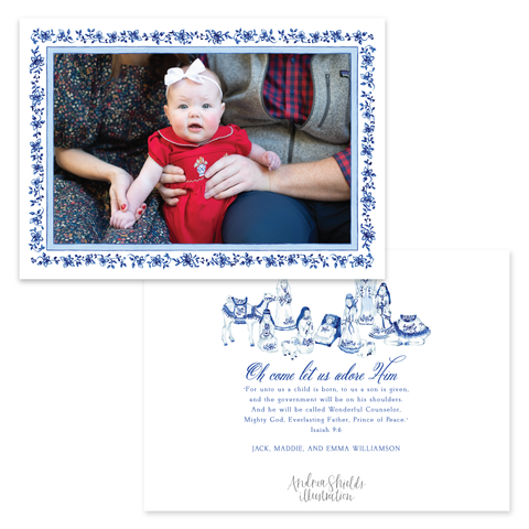 Chinoiserie Nativity Floral Border Horizontal | Holiday Photo Card
