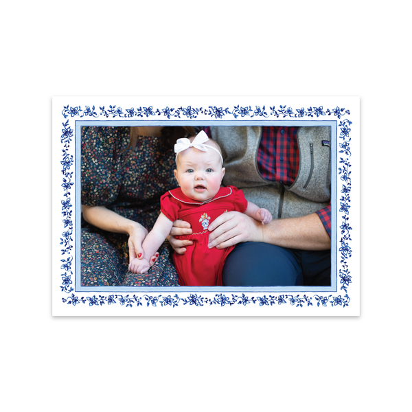 Chinoiserie Nativity Floral Border Horizontal | Holiday Photo Card