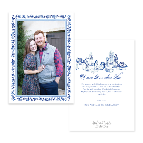 Chinoiserie Nativity Floral Border Vertical | Holiday Photo Card