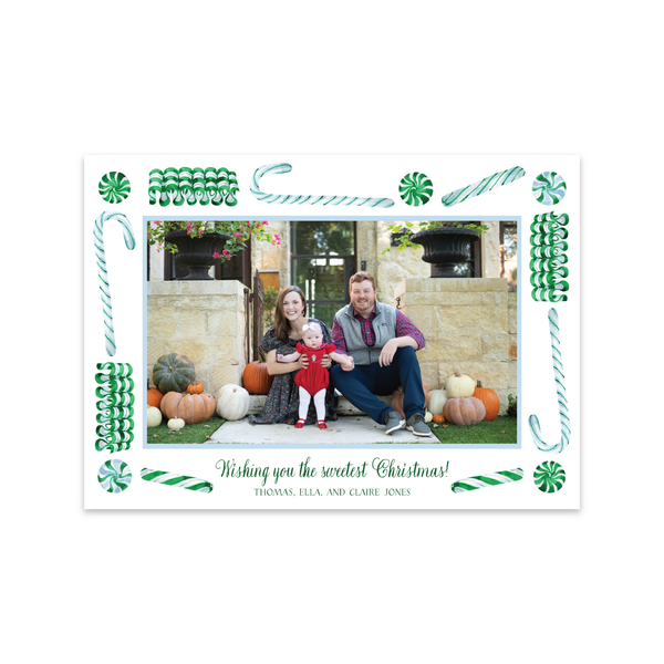 Candy Cane Lane Green Border Horizontal | Holiday Photo Card