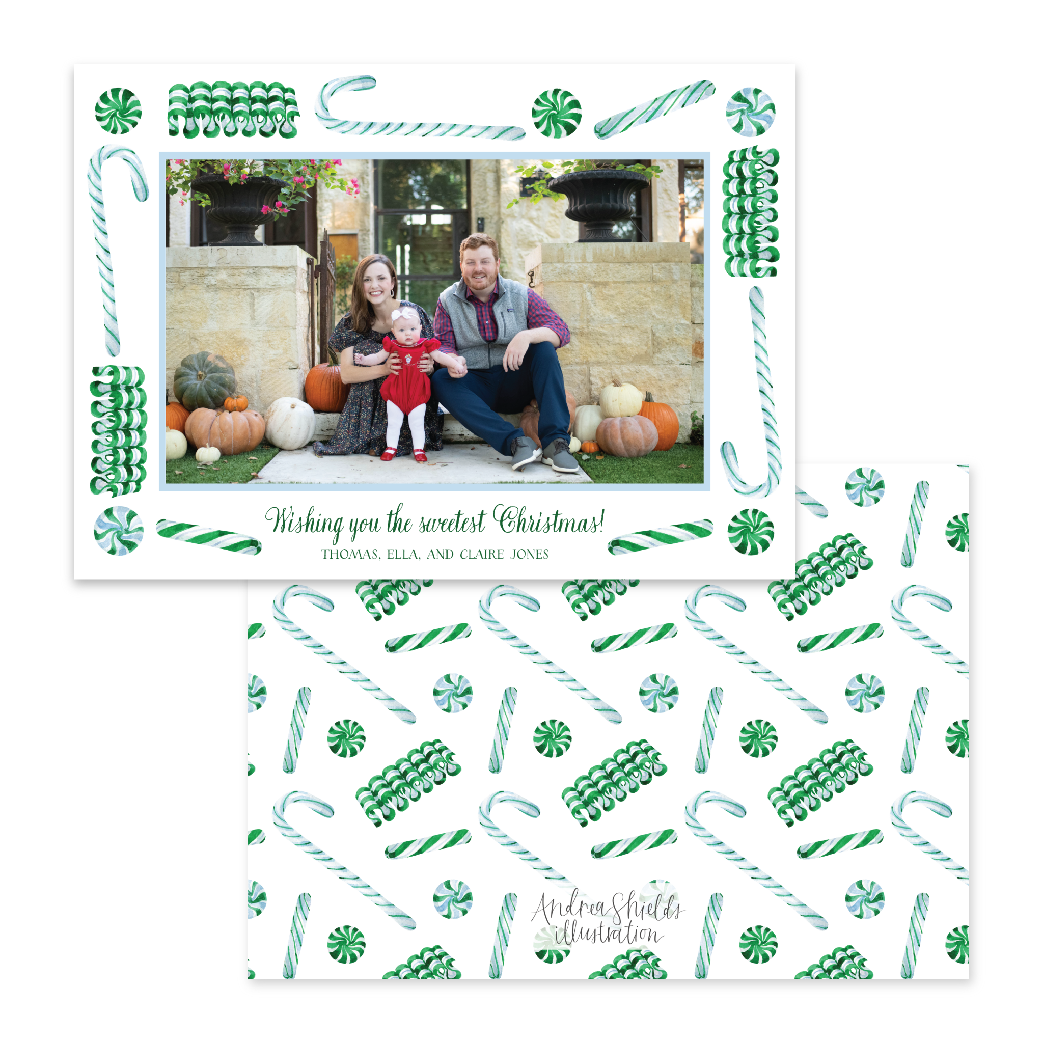 Candy Cane Lane Green Border Horizontal | Holiday Photo Card