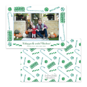 Candy Cane Lane Green Border Horizontal | Holiday Photo Card