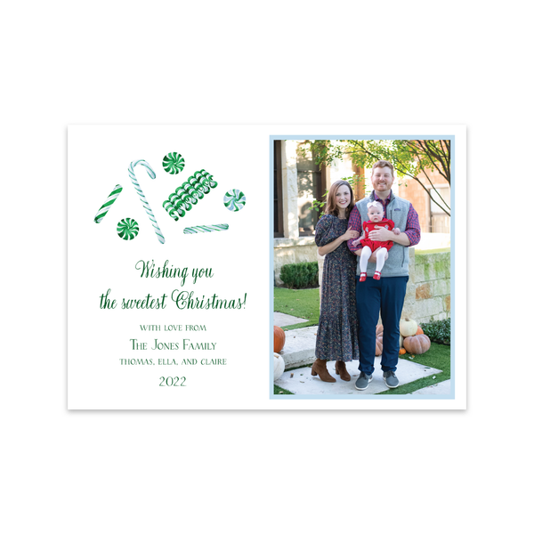 Candy Cane Lane Green Pattern Horizontal | Holiday Photo Card
