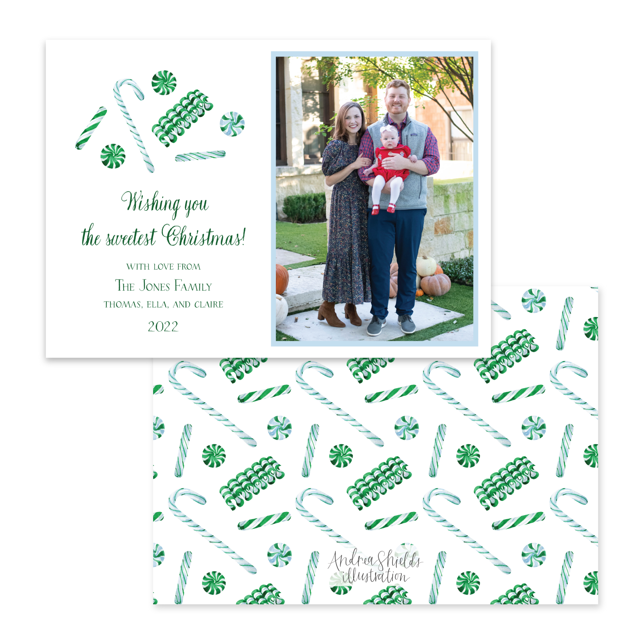 Candy Cane Lane Green Pattern Horizontal | Holiday Photo Card