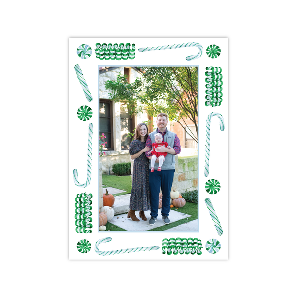 Candy Cane Lane Green Border Vertical | Holiday Photo Card