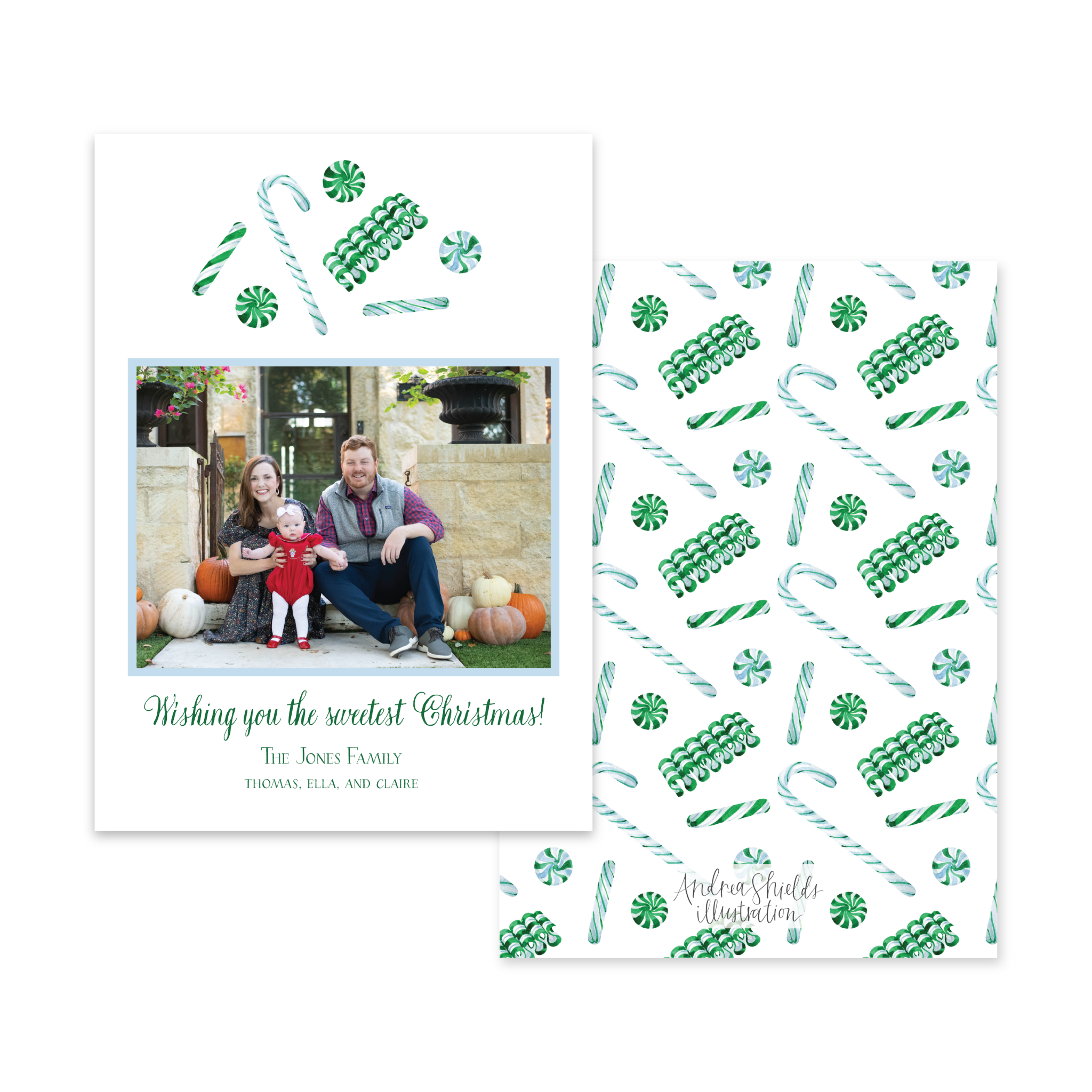 Candy Cane Lane Green Pattern Vertical | Holiday Photo Card