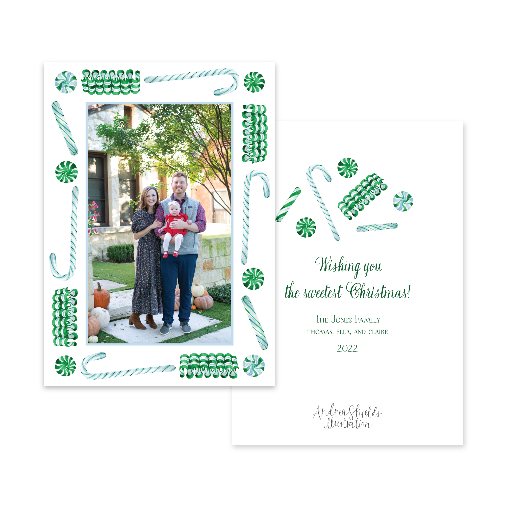 Candy Cane Lane Green Border Vertical | Holiday Photo Card